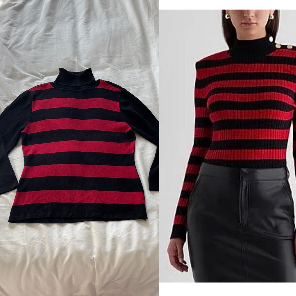 Vintage ALC Black and Red Striped Turtleneck Sweater